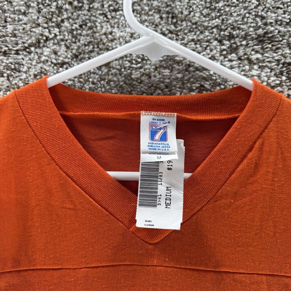 Vintage 80s Clemson Tigers Shirt Mens Medium‎ Orange Logo 7 Raglin Deadstock USA - Picture 4 of 15